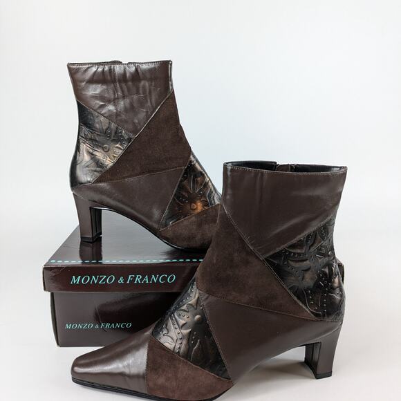 Monzo Franco Womens Sz 8.5W Boots Wide Oyster Leather Brown New NIB Heel Booties - Picture 1 of 11